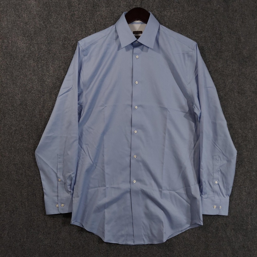 Joseph Abboud Dress Shirt Mens 15 32/33 Blue Solid Slim Fit Non Iron Stretch LS